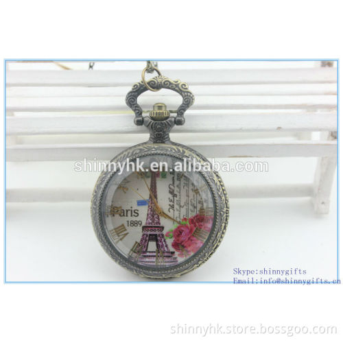 Hot selling promotional high quality quartz antique pocket watches with paris picture